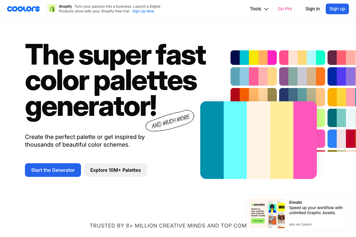 Coolors color palette generator interface